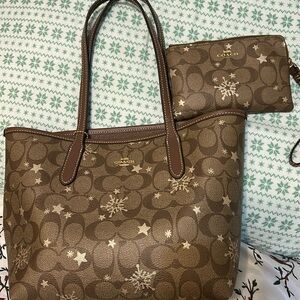 Coach Brown Tote with Gold Accents